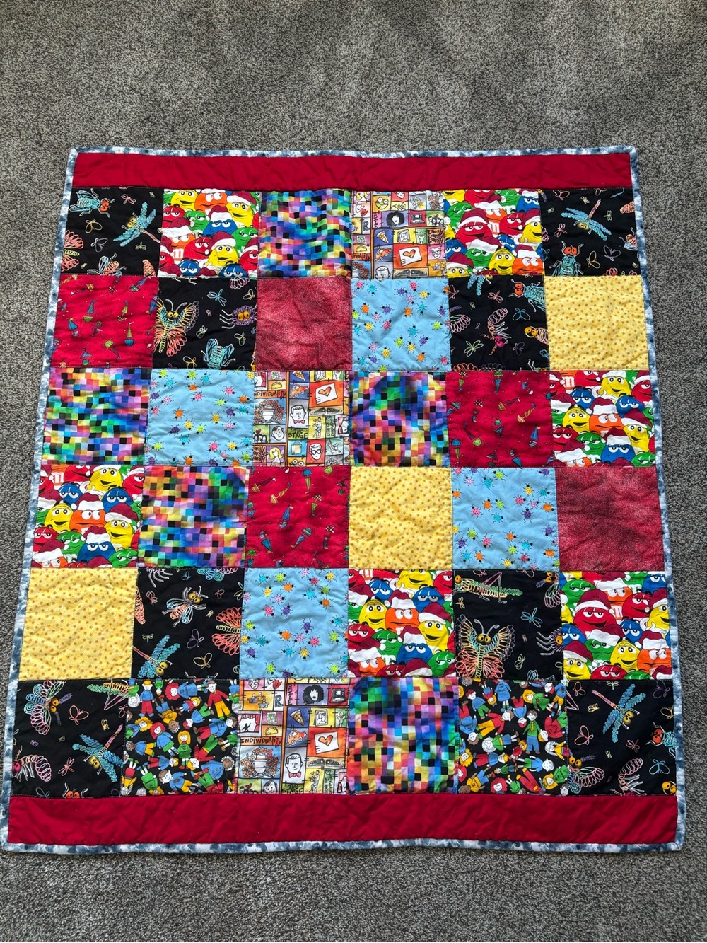 Kidcore Handmade I Spy Patchwork Quilt Blanket Cottagecore 39.5x35